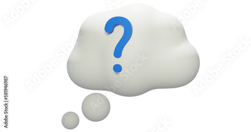 Png 3d render bubble chat with cloud shape, white color, and question mark