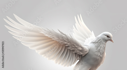 free flying white dove. Flying white doves on a white background