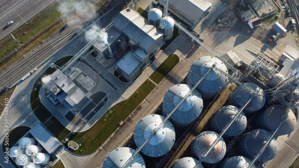 Grain elevator. Granary. Large metal structure grain elevator. Storage