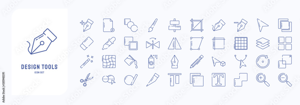 Graphic design Tools including icons like Add Anchor Point, file, Pen, Brush and more