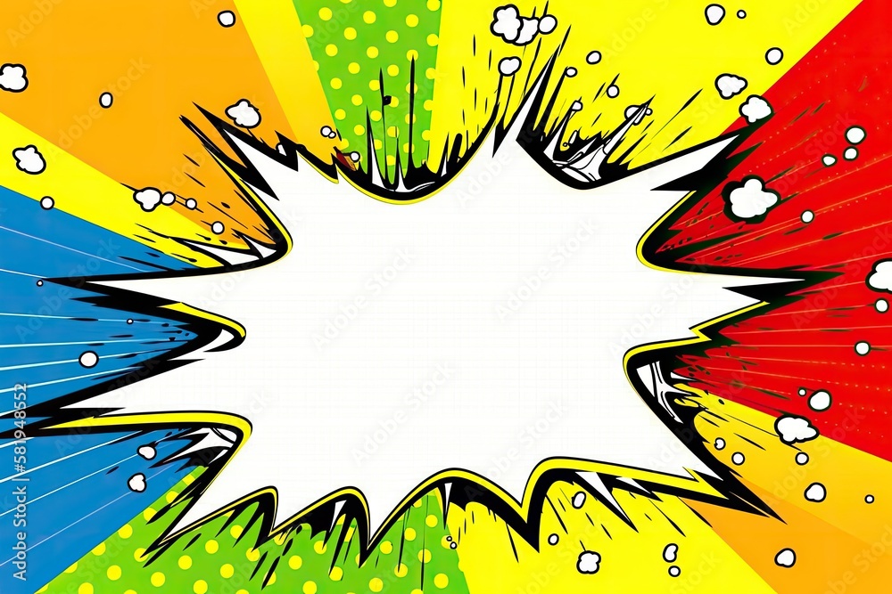 Fototapeta premium Retro explosion on multicolored pop art background. Generative ai.