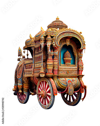 Illustration of the traditional Indian chariot isolated on empty background, AI Generated image.