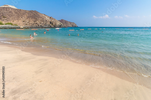 Khorfakkan Beach, Fujairah, United Arab Emirates. Beach of Oceanic Khorfakkan Resort and Spa.
