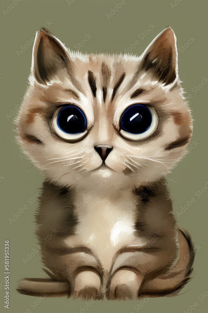 Painted portrait of a surprised cat. generative AI