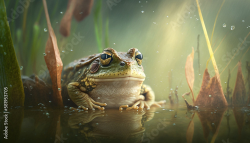 Photo green frogs sitting in a pond on a sunny day