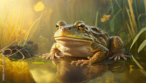 green frogs sitting in a pond on a sunny day © The animal shed 274