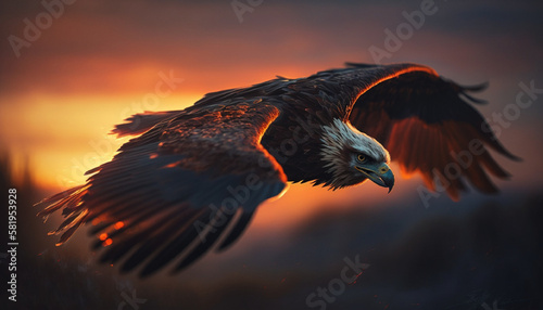 a eagle enjoying its natural habitat, sun shinning, rain droplets, soaring through the sky