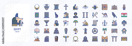 Stampa su tela Egyptian icon set including icons like Accessories, Mummy, Cat, Eagle and more