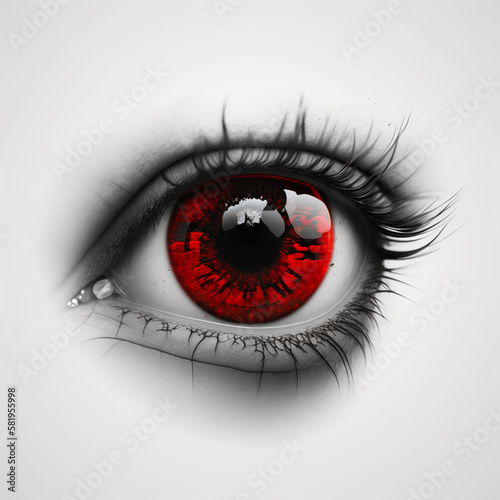 Rotes Auge auf weißem Hintergrund (Erstellt durch KI-Tool)