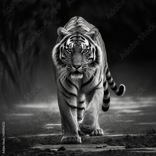 Laufender Tiger in schwarz weiß (Erstellt durch KI-Tool) © Sven