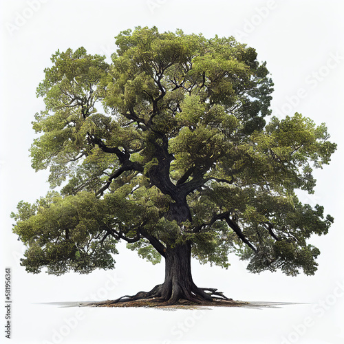 Oak tree on a white background. AI generated.