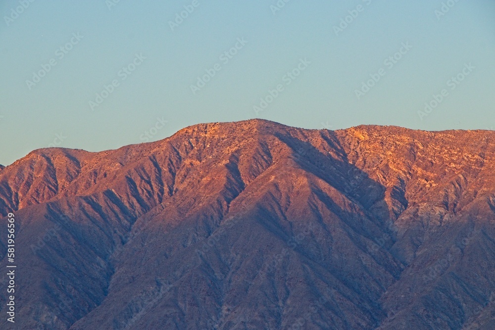 The sun begins to set on a remote valley of the Colorado Desert, near Borrego Springs in San Diego County, California
