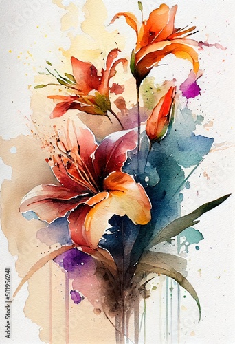 Watercolor floral. Bouquet of flowers watercolors. bouquet of flowers painted with acrylic paint. Poster with flowers. Postcard and cover card made of multicolored watercolor paints. ai generative
