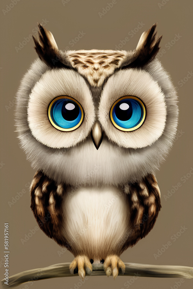 Portrait of a cute owl. Postcard. generative AI