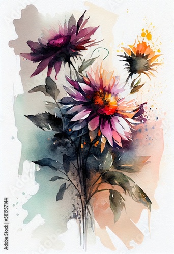 Watercolor floral. Bouquet of flowers watercolors. bouquet of flowers painted with acrylic paint. Poster with flowers. Postcard and cover card made of multicolored watercolor paints. ai generative