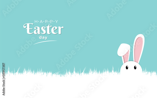 Happy Easter Day background with rabbit hide in grass for wallpaper, flyer etc.