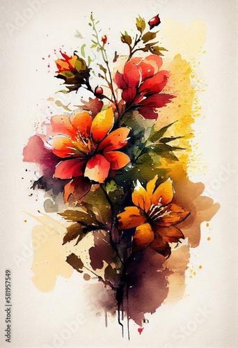 Watercolor floral. Bouquet of flowers watercolors. bouquet of flowers painted with acrylic paint. Poster with flowers. Postcard and cover card made of multicolored watercolor paints. ai generative