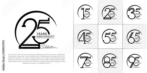 set of anniversary logotype black color with black swoosh for special celebration event
