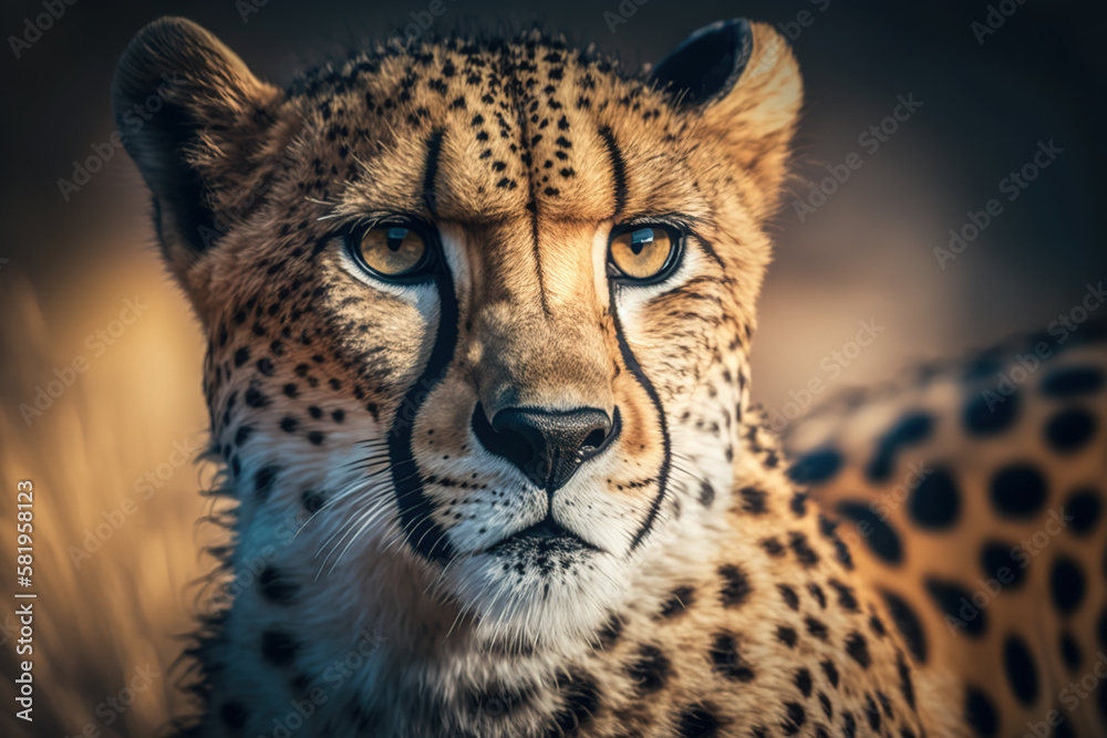 Naklejka premium Generative AI. Portrait of a cheetah. Illustration.