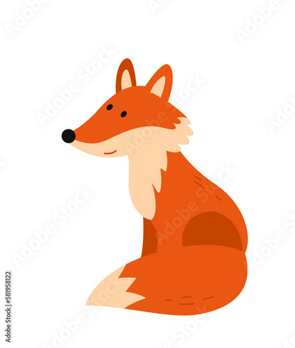 Wild forest animal. Colorful sticker with cunning red fox. Furry woodland beast or mammal. Design element for icons or badge. Cartoon flat vector illustration isolated on white background