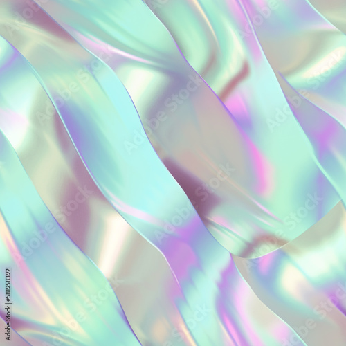 Seamless holographic iridescent satin foil pattern background.
