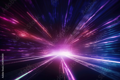 Purple light streak, futuristic concept, abstract technology background, backdrop, and illustration. Generative AI