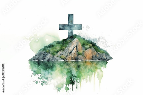 Fotografia watercolour cross on hillside island easter christian