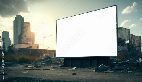 Mockup Large white blank billboard or white promotion poster displayed on the outdoor against, generative ai photo