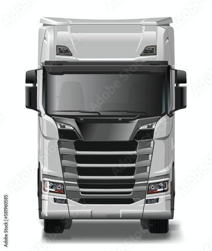 	 Front view truck diesel drive large luxury modern template element sign haul art design vector design isolated silver realistic 3d illustration white background