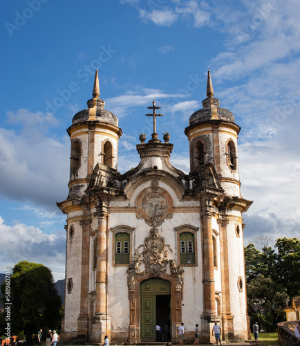 Front view of the Church of Saint Francis of Assisi, a beautiful Rococo Catholic church in Ouro Preto, Minas Gerais, Brazil - Igreja de São Francisco de Assis na cidade de Ouro Preto, MG, Brasil