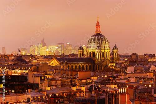 Photography night view over the roofs of Paris, France