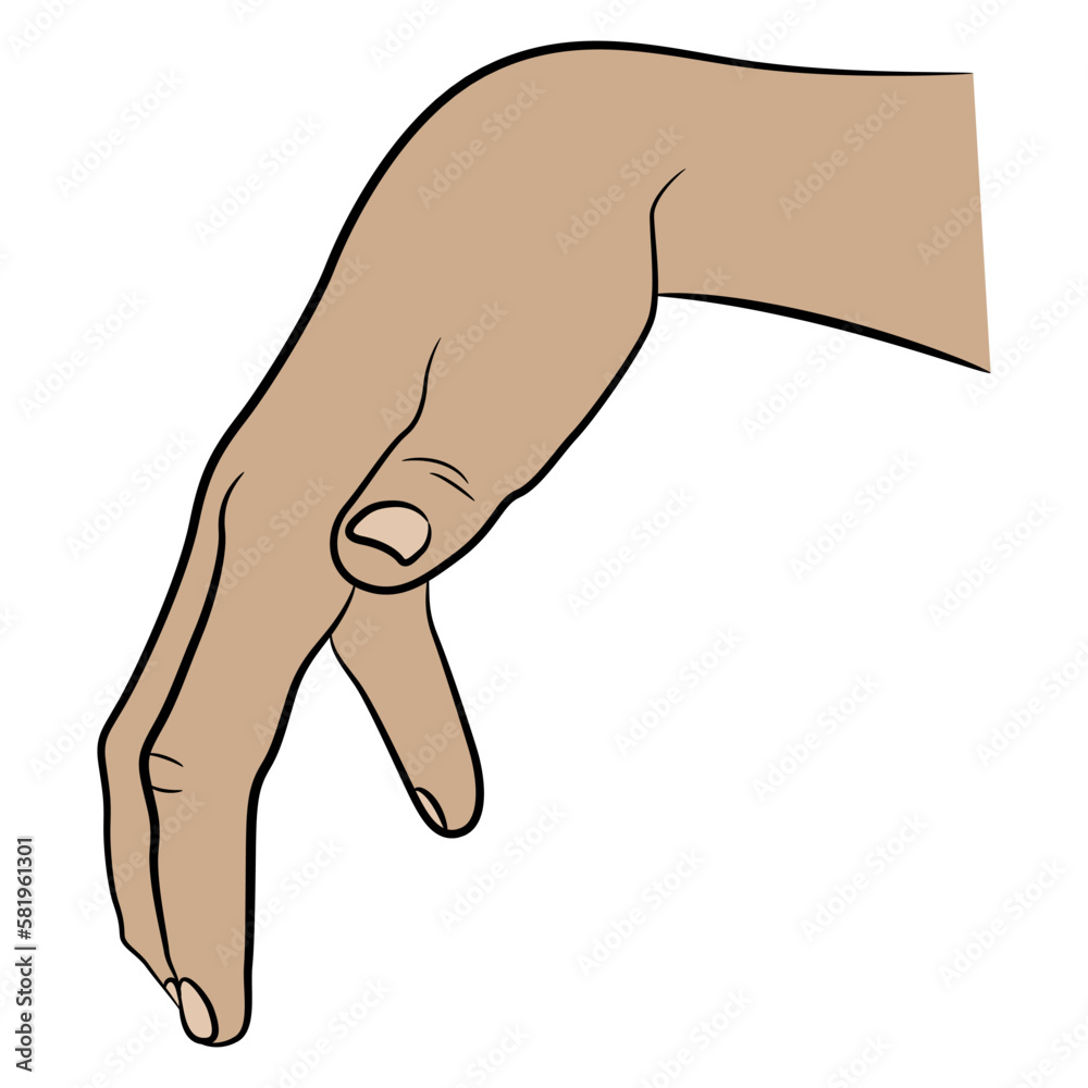 Human hand bent in wrist  Cartoon style.	