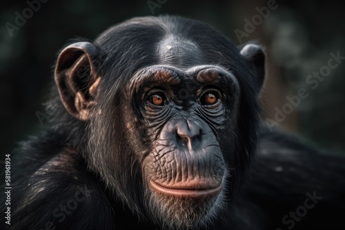Face of a chimpanzee. Generative AI © AkuAku
