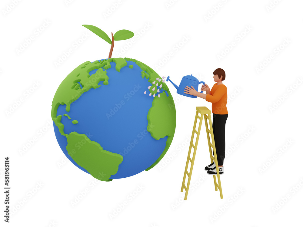 Sustainable lifestyle set. trying to save planet earth. 3d illustration, 3d rendering, 3D Cartoon Character Sustainable lifestyle set. trying to save planet earth. 3d illustration, 3d rendering, 3D Cartoon Character