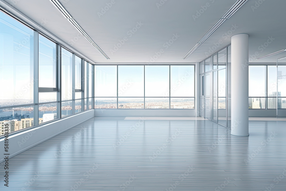 Fototapeta premium New empty office space. Unfurnished interior space. Open space. Generative AI