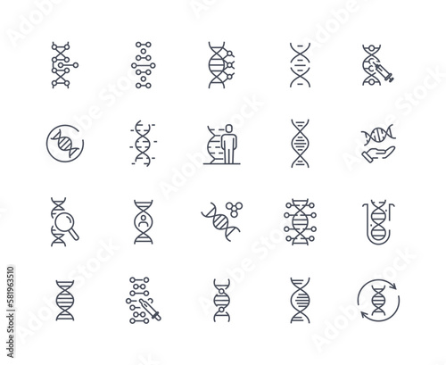 Dna icons outline set