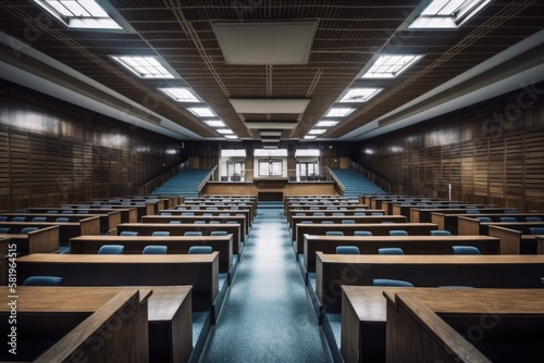 Empty college lecture hall in university. Generative AI