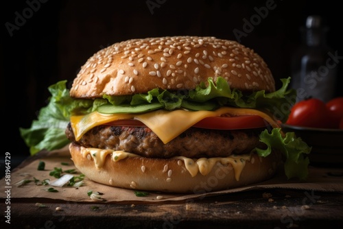 hamburger on black background - Illustration created with generative ai