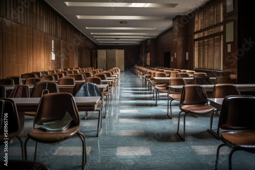 Rows of chairs in the big classroom. Generative AI