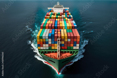 Impressive Cargo Ship Loaded with Colorful Containers Sailing Across the Calm Ocean Waves, generative ai