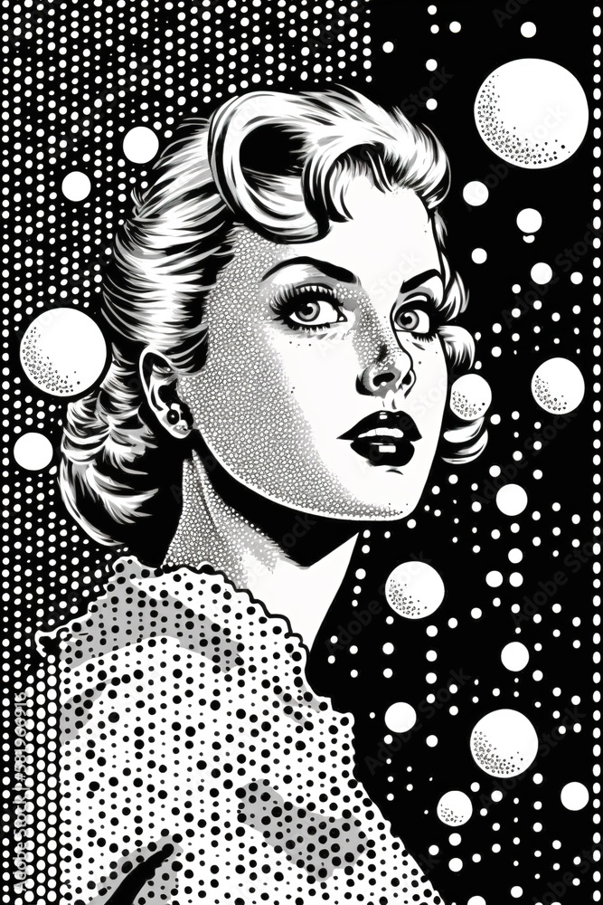 Black and white pop art illustration of woman. Generative AI illustration  poster Stock Illustration | Adobe Stock