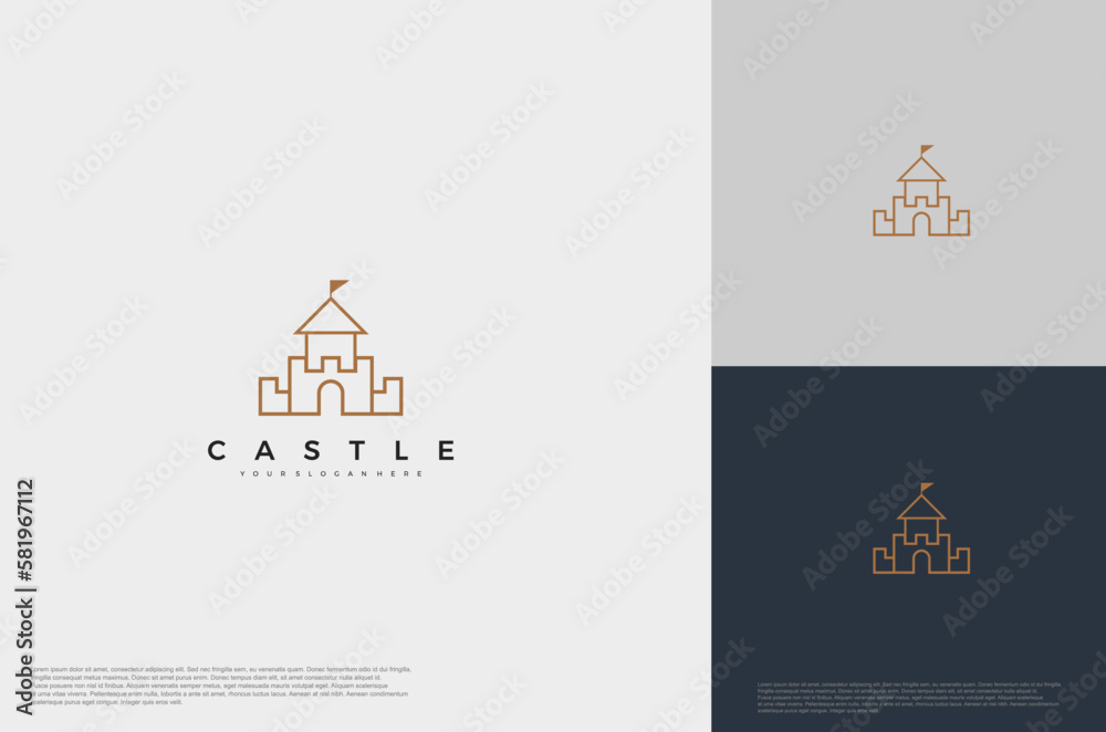 simple medieval castle line art  Logo illustration vector design template