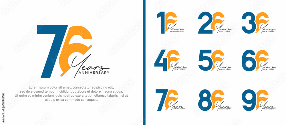 set of anniversary logo style blue and yellow color on white background for special moment set of anniversary logo style blue and yellow color on white background for special moment