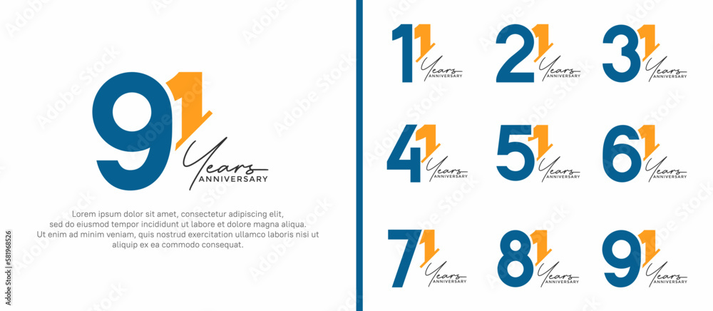 set of anniversary logo style blue and yellow color on white background for special moment set of anniversary logo style blue and yellow color on white background for special moment