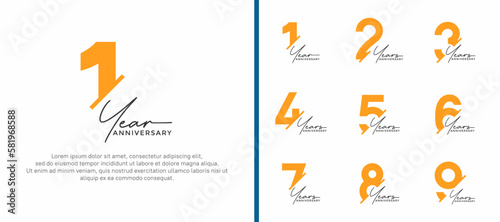 set of anniversary logo style blue and yellow color on white background for special moment photo