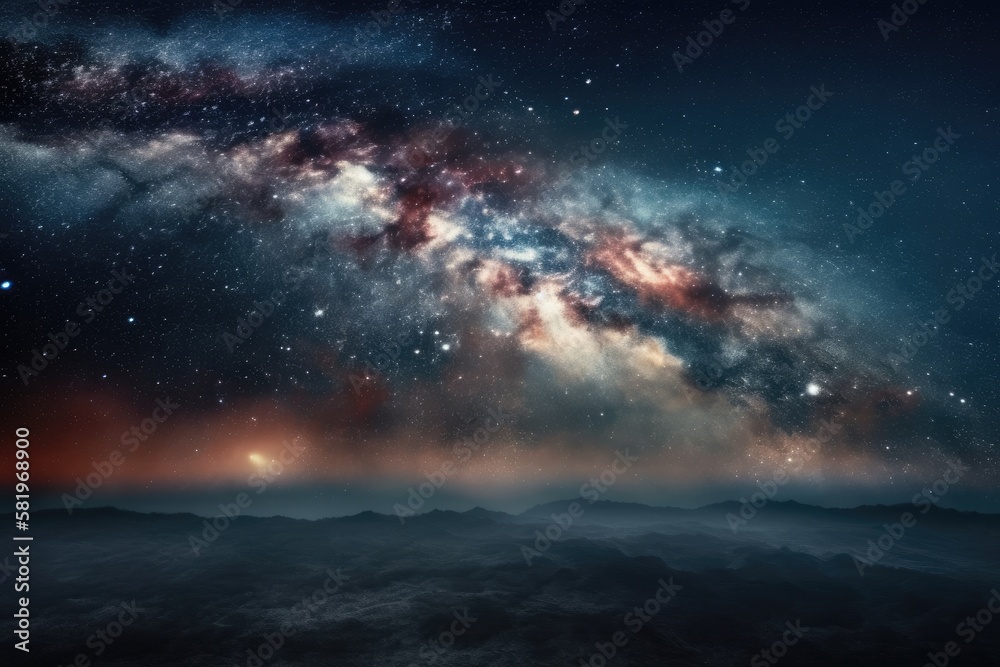 Fototapeta premium Milky way galaxy with star and space dust in the universe and deep planet night sky background. Generative AI