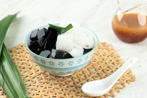 Canvas Print Black Herb Grass Jelly with Shredded Coconut Meat