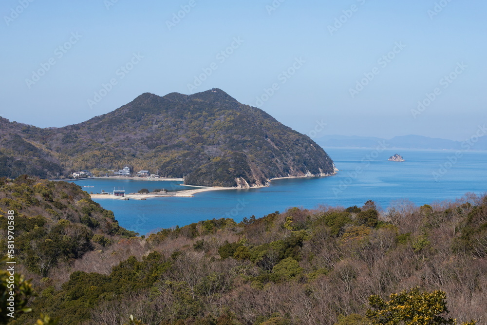 Landscape of ado lake and Mt. yoji on the seto inland sea , higashikagawa city, kagawa, shikoku, japan