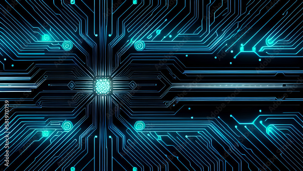 Teal Digital Abstract Tech Lines Circuitry Lines Circuit Board