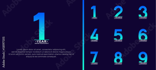 set of anniversary logo style blue and white color on dark blue background for special moment